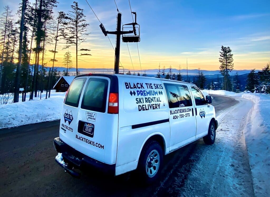 black tie ski rentals van out on a winter delivery