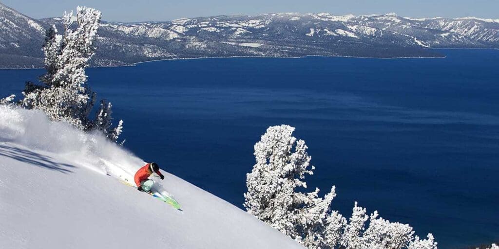 skier on powder at Heavenly ski resort in south lake tahoe