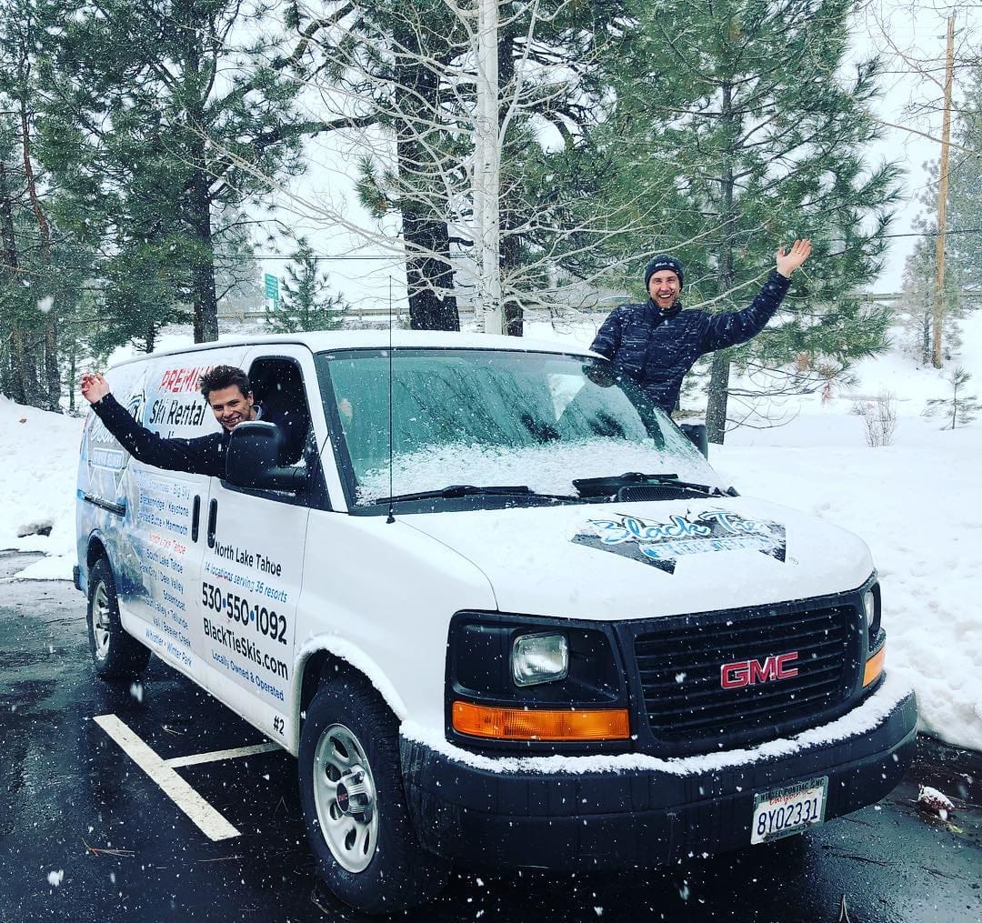 north lake tahoe black tie ski rental delivery team in van