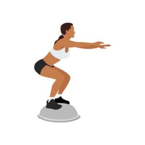 Woman doing Bosu ball static balance exercise. Flat vector illustration isolated on white background