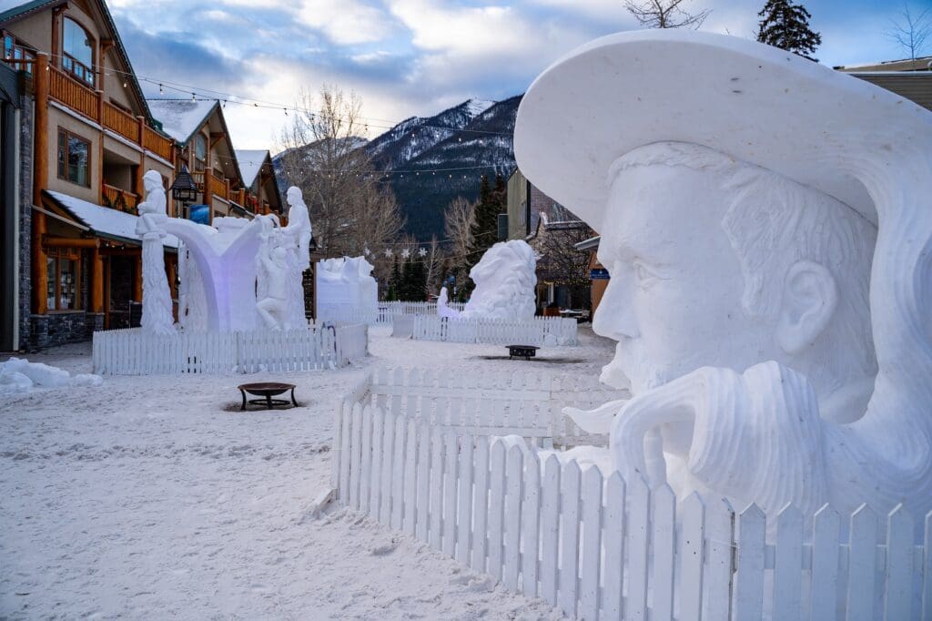 The International Snow sculpture carving contest in Banff National Park in downtown Banff during Snow Days celebration