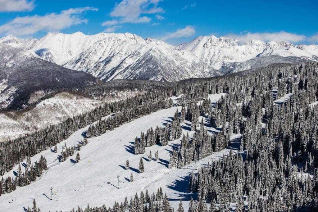 The famous Vail Mountain and Gore Range in the background, Vail, Colorado, USA